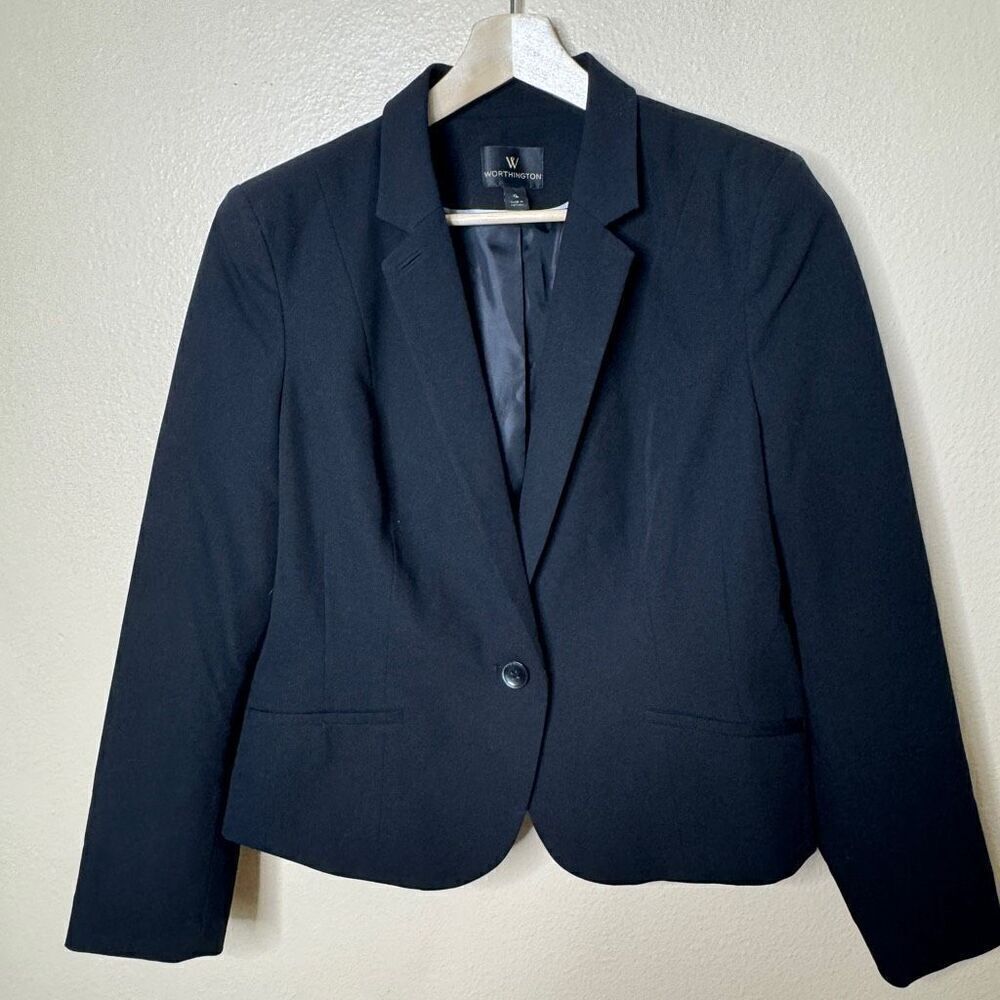 Worthington Blazer Women's XL Black Single Button Cropped Classic Office Wear